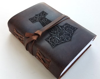 Mjölnir Thors Hammer Herren Lederbuch, kostenlose Personalisierung 5 &quot;x 7&quot; Blank Büffelleder Journal mit linierten und unlinierten Papieroptionen