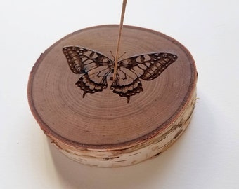 Porta incienso de madera con forma de mariposa, quemador de varillas de incienso hecho a mano, recolector de cenizas de varillas de incienso
