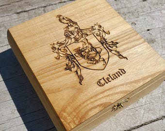 Custom Made Family Crest Wooden Box: 7.5