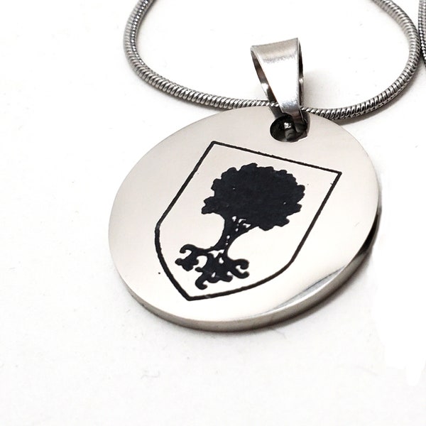 Custom Family Crest Stainless Steel Pendent Necklace, Your Authentic Family Surname Coat of Arms