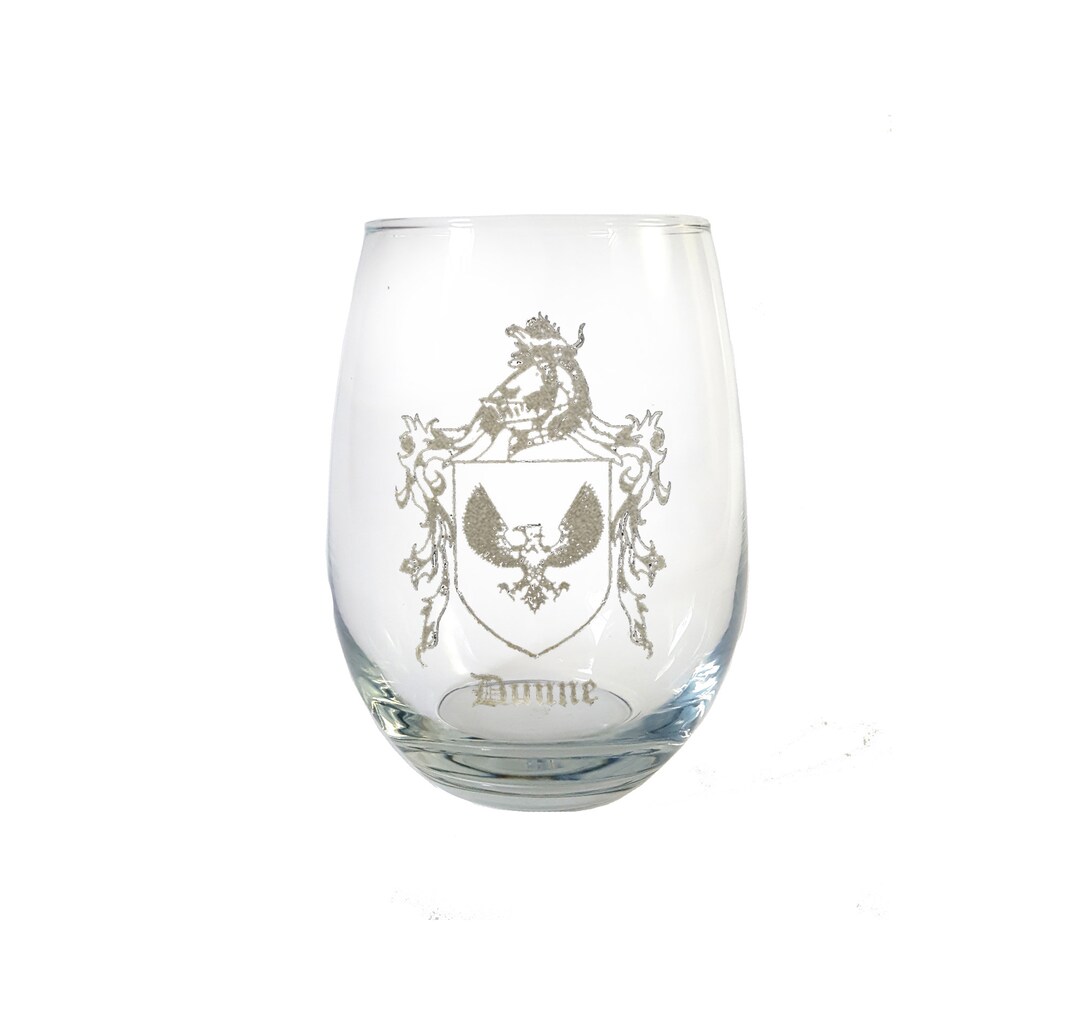 Dunne Family Coat of Arms Clear Stemless Wine Glass 18 Oz Free ...