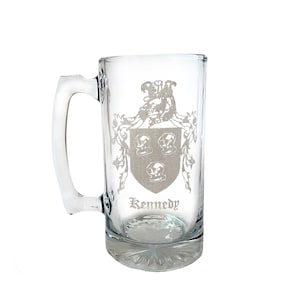 Jarra de cerveza de 26 oz con el escudo de armas de la familia irlandesa Kennedy: envío gratuito y grabado personalizado