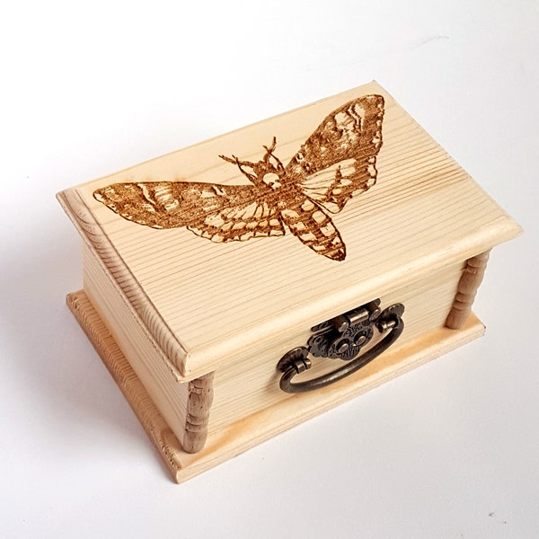 Death's Head Hawk Moth Wooden Box, Free Envraged Personalization
