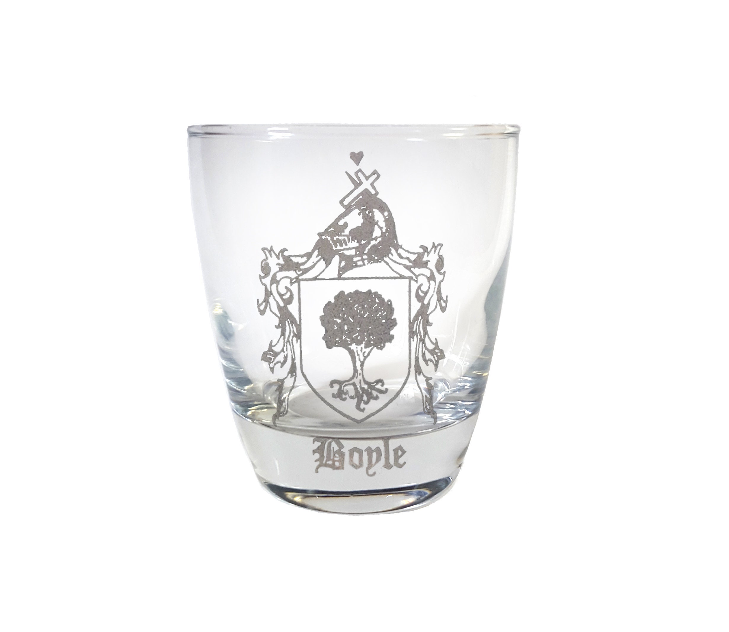 Custom Engraved Coat of Arms Custom Family Crest Lowball Rocks Glass Set of 4