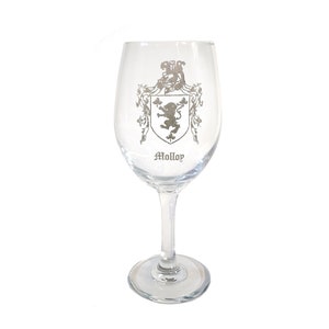 Molloy Family Coat of Arms Clear Wine Glass 18oz - Free Personalized Engraving