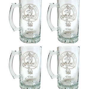 Clan Crawford Scottish Crest Stein Set of 4- Free Shipping & Personalized Engraving
