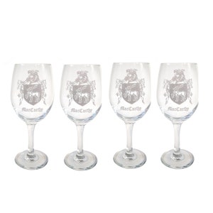 MacCarthy Irish Coat of Arms Clear Wine Glass 18oz Set of 4- Free Personalized Engraving