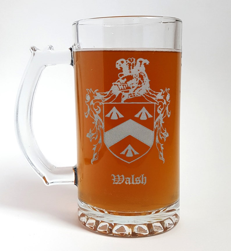 Custom Family Crest Glass Stein 16oz Engraved Coat of Arms Etsy