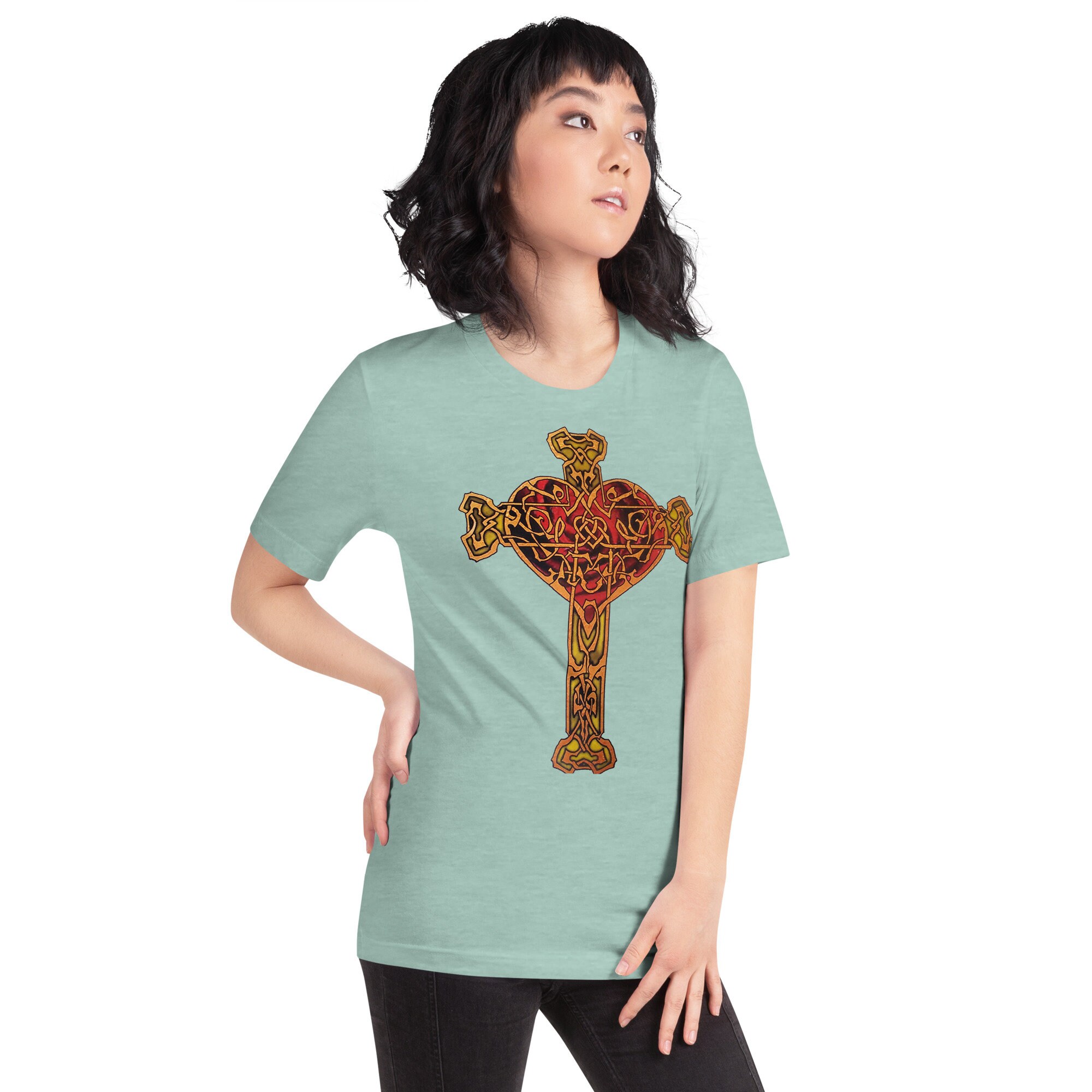 Celtic Cross Heart Unisex T-shirt, Irish Celtic Design, Red and