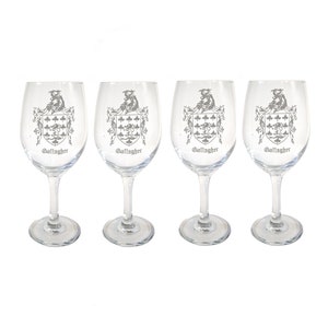 Gallagher Irish Coat of Arms Clear Wine Glass 18oz Set of 4- Free Personalized Engraving