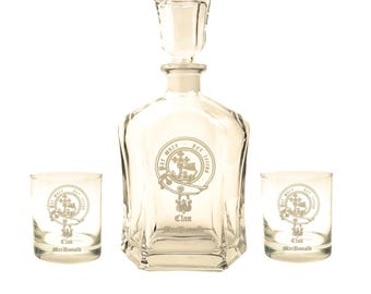 Personalized Scottish Clan Crest Whiskey Decanter Set, Engraved Clan Gift, Christmas Gift for Him, Scottish Gift for Dad