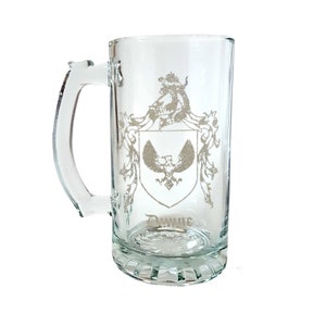 Jarra de cerveza de 27 oz con el escudo de armas de la familia irlandesa Dunne: envío gratuito y grabado personalizado