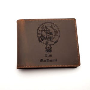 Aangepaste leren herenportemonnee Scottish Clan Crest, Italiaans volnerf leren portemonnee