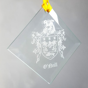 Ornement attrape-soleil en verre Family Crest, armoiries personnalisées gravées
