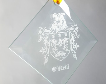 Ornement attrape-soleil en verre Family Crest, armoiries personnalisées gravées