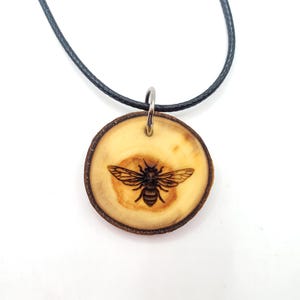 Honey Bee Wooden Pendant Necklace, Engraved Personalization, Insect Animal Symbol Necklace