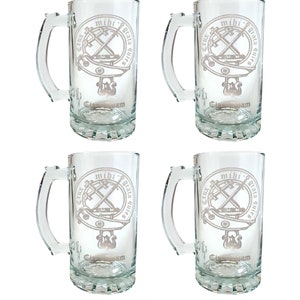 Clan Adam Scottish Crest 27oz Beer Stein Set of 4: Free Shipping & Personalized Engraving