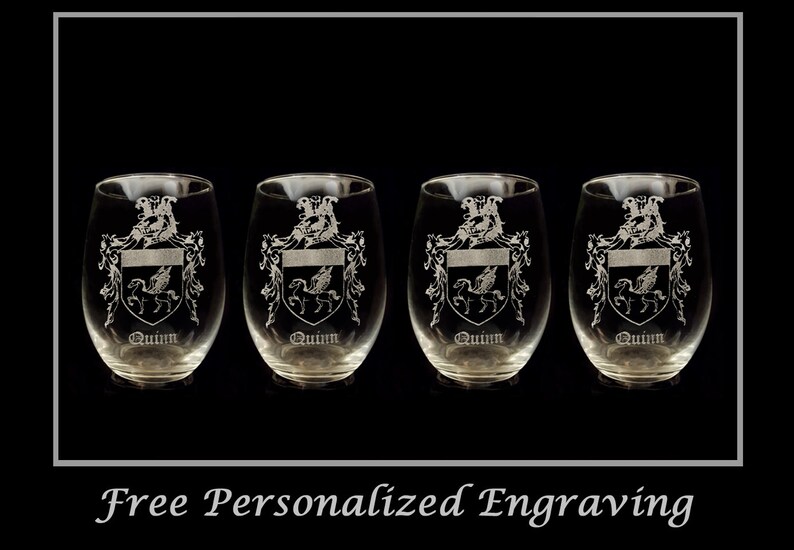 Quinn Irish Coat of Arms Clear Stemless Wine Glass 18 Oz Set | Etsy