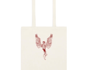 Phoenix Tote Bag 100% Cotton with a Mythical Firebird Design, Reusable Book Bag for Fantasy Lovers