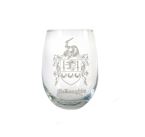 Mcloughlin Family Coat of Arms Clear Stemless Wine Glass 18 Oz | Etsy