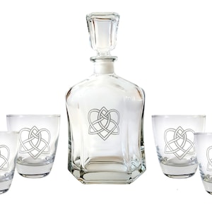 Irish Love Knot Glass Whiskey Decanter & Rocks Glass Set, Bezpłatny spersonalizowany grawer