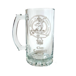 Clan Crawford Scottish Crest Stein - Free Shipping & Personalized Engraving