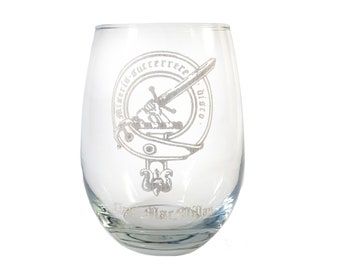 Custom Scottish Clan Crest Clear Wine Glass 18 oz, Engraved Clan Badge
