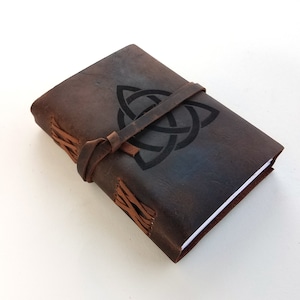 Celtic Trinity Knot Leather Journal, Free Personalization 5&quot; x 7&quot; Blank Buffalo Leather Journal With Choice of Lined or Unlined Paper