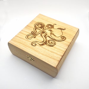 Octopus Wooden Box: 7.5&quot; x 7.5&quot; x 2.75&quot; Free Custom Engraved Personalization