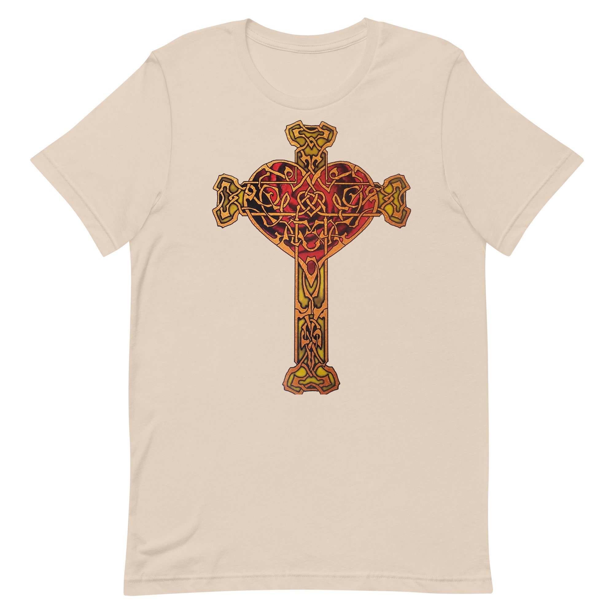 Celtic Cross Heart Unisex T-shirt, Irish Celtic Design, Red and