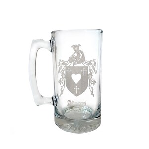Jarra de cerveza de 26 oz con el escudo de armas de la familia irlandesa Adams: envío gratuito y grabado personalizado