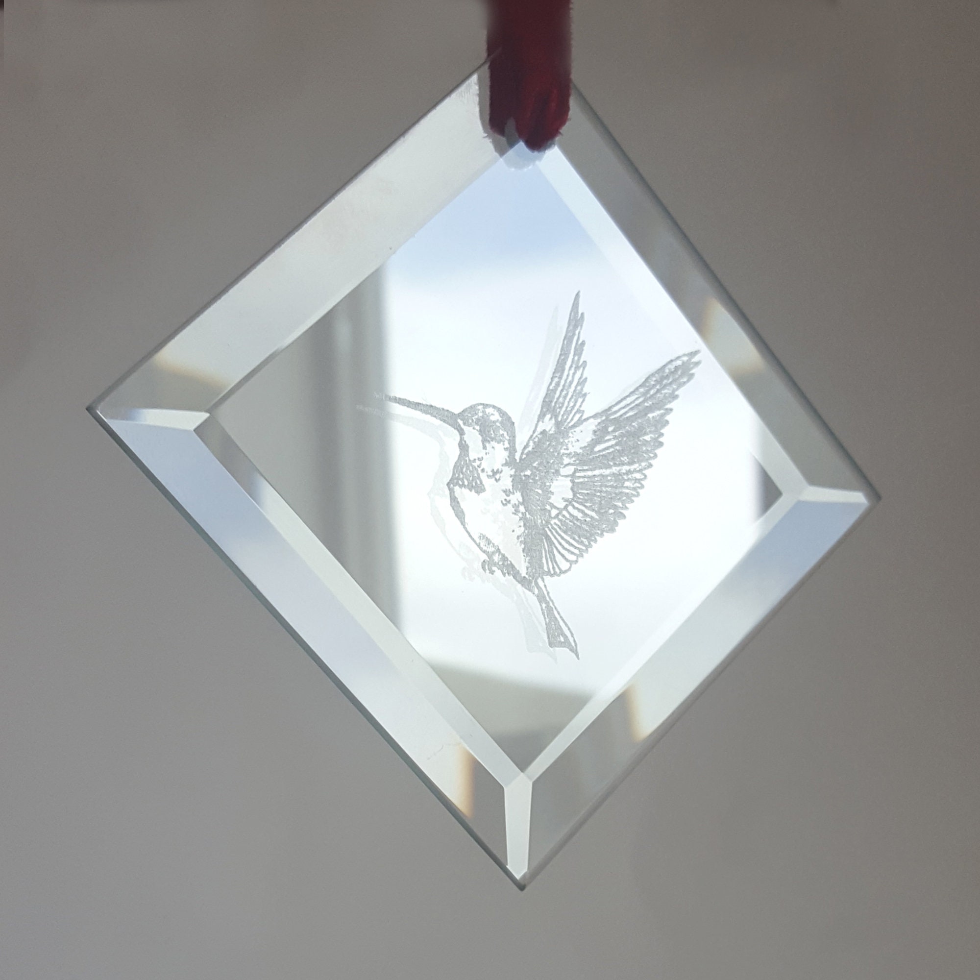 Hummingbird Engraved Glass Suncatcher, Free Engraved Personalization