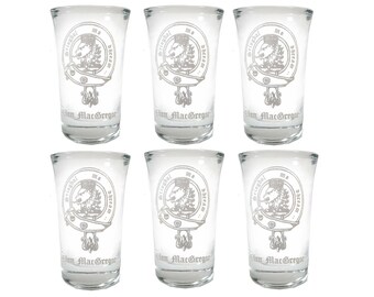 MacGregor Scottish Clan Crest Shot Glass 2oz Set of 6 - Free Personalized Engraving, Scottish Wedding Glass