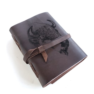 Buffalo Personalized Leather Journal,  5&quot; x 7&quot; Blank Handmade Paper, Choice of Lined or Unlined Paper, Nature Journal