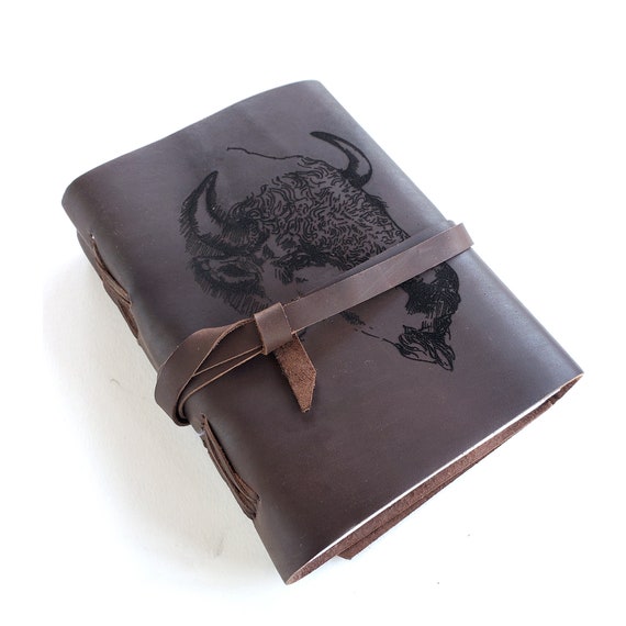 Buffalo Personalized Leather Journal, 5 X 7 Blank Handmade Paper