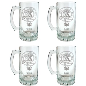 Clan Abercrombie (or Abercromby) Scottish Crest 27oz Stein Set of 4 -Free Shipping