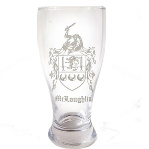 McLoughlin Irish Coat of Arms Pint Glass - Free Personalized Engraving