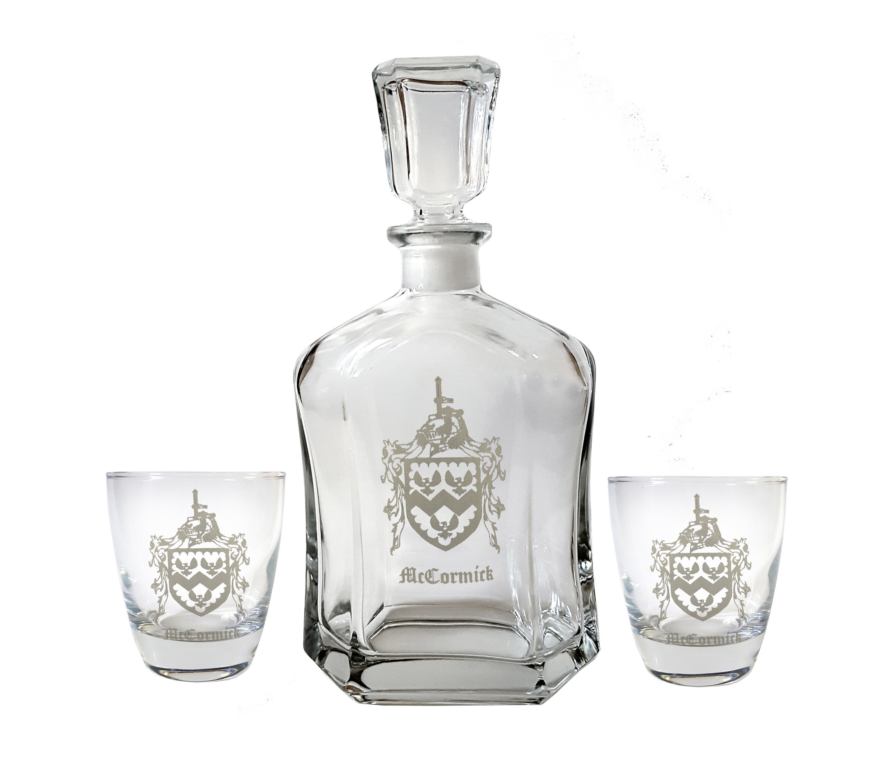 Custom Engraved Coat of Arms Custom Family Crest Lowball Rocks Glass Set of 4