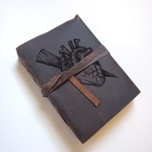 Anatomical Staked Heart Leather Journal, Free Personalization 5&quot; x 7&quot; Choice of Lined or Unlined Paper