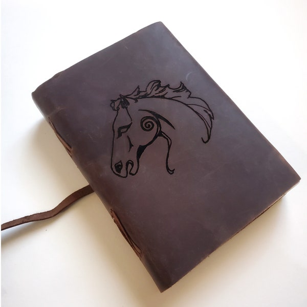 Celtic Horse Epona Leather Journal, Free Personalization 5" x 7" Blank Unlined Paper