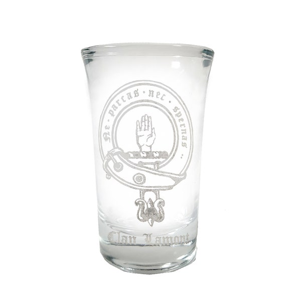 Vaso de chupito con escudo escocés del Clan Lamont de 2 oz: envío gratuito y grabado personalizado