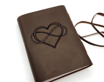 Unendlichkeit Herz Leder Journal, Kostenlose Personalisierung 5 "x 7" Blank Leder Journal Infinite Love Design