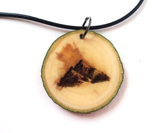 Mountains Wooden Pendant Necklace, Engraved Personalization, Hiking, Mountainscape Necklace