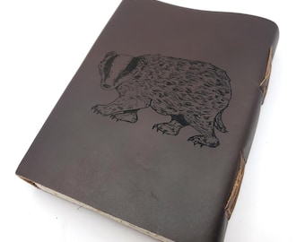 Badger Leather Journal, Engraved Woodland Animal Notebook, Nature Lover Gift, Wildlife Gift, Christmas Gift, Unique Journal, Animal Gift