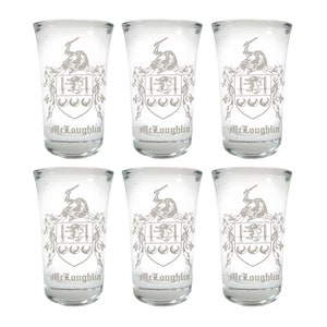 McLoughlin Irish Family Coat of Arms Shot Glass 1.5oz Set of 6 - Free Personalized Engraving