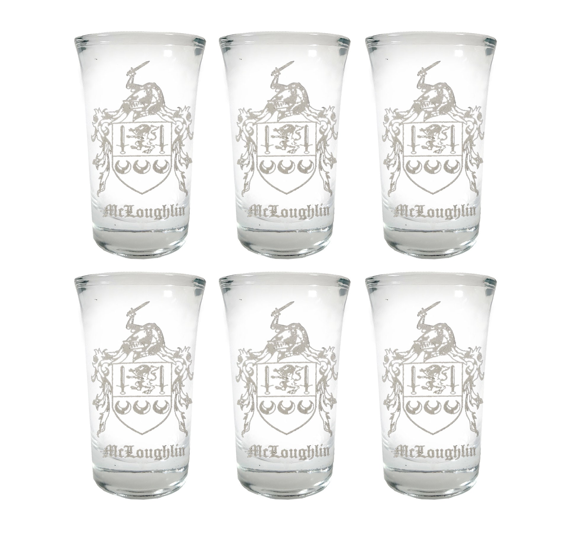 Moore English Family Coat of Arms Shot Glass 1.5oz Set of 6 Free Personalized Engraving 
