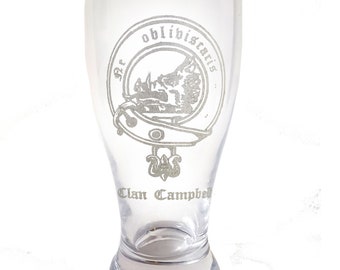 Campbell Scottish Clan Crest Pint Glass - Free Personalized Engraving