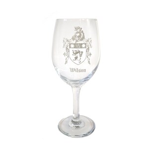 Wilson Irish Coat of Arms Clear Wine Glass 18oz - Free Personalized Engraving, Large Wine Glass