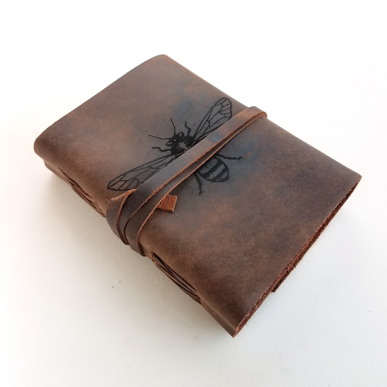 Honey Bee Leather Journal Free Personalization 5 X Etsy