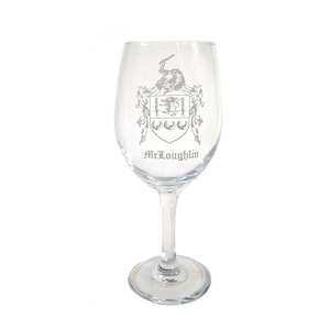 McLoughlin Irish Coat of Arms Clear Wine Glass 18oz - Free Personalized Engraving